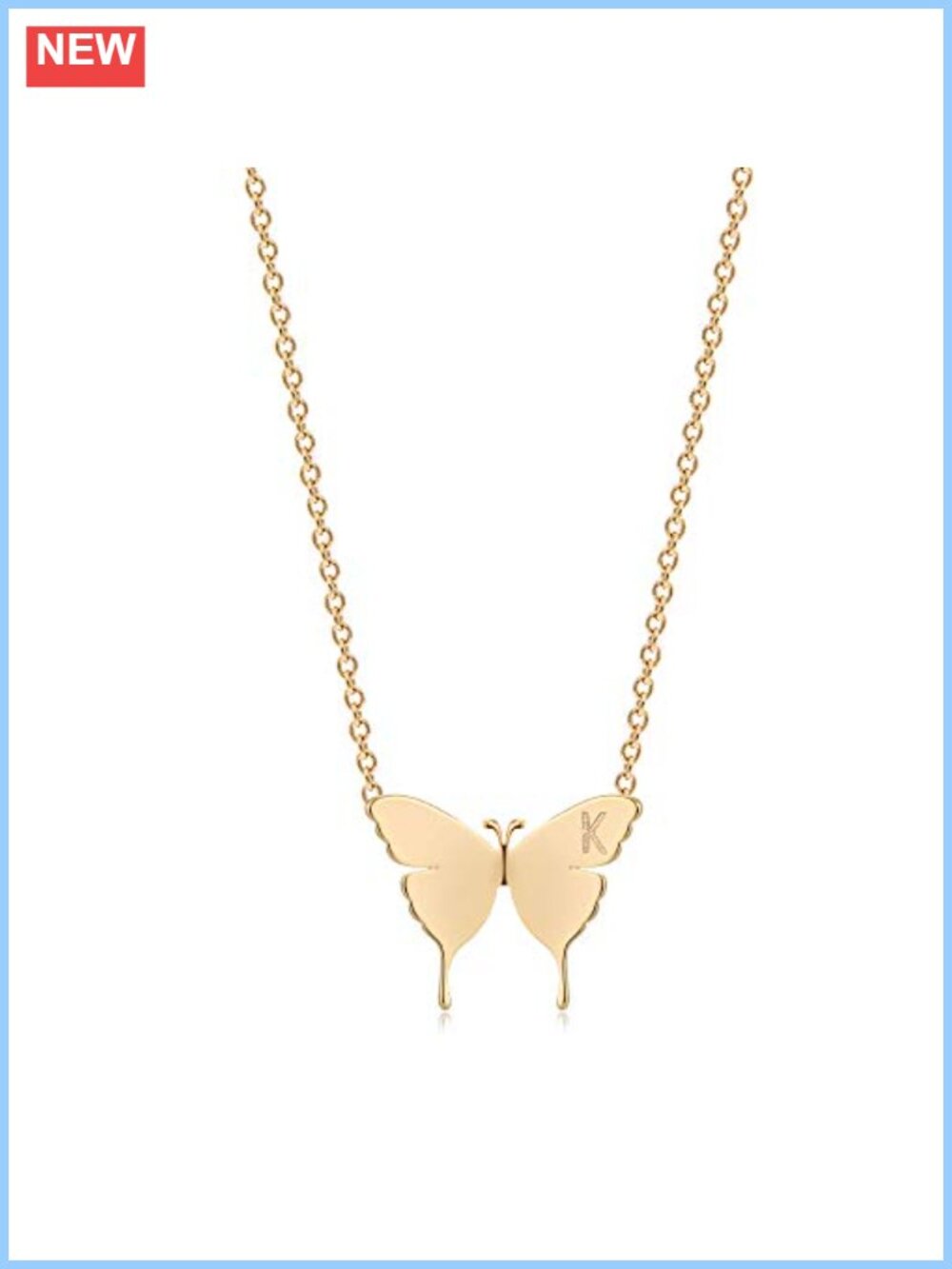 18K Gold Plated Butterfly Initial K Necklace Dainty Pendant Adjustable